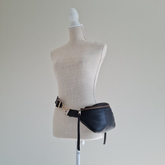 Rebecca Minkoff Bree Belt Bum Bag Fanny Pack Pebbled Leather Black Zip Crossbody - Picture 2 of 11